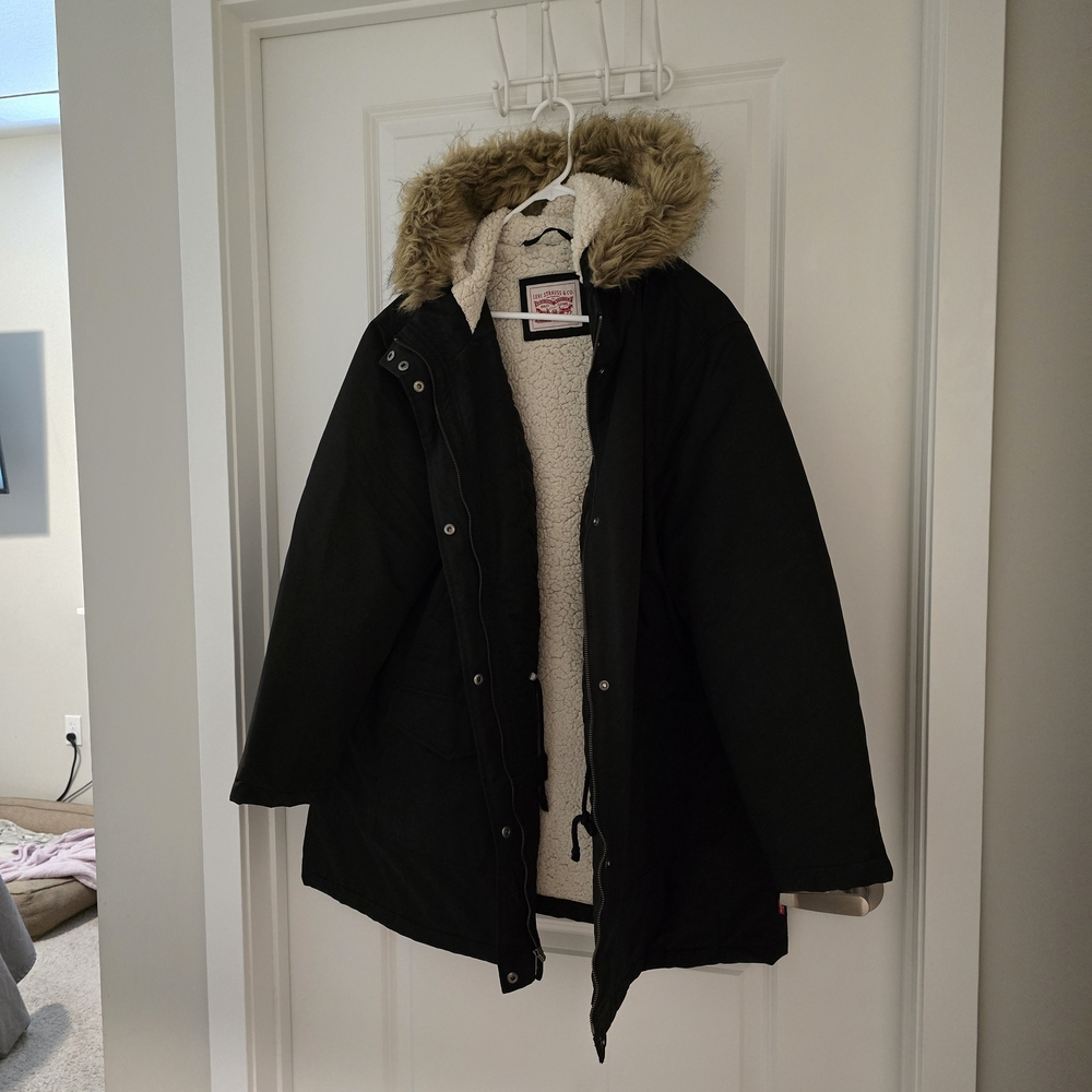 Levi's Black Coat with Cream Lining
